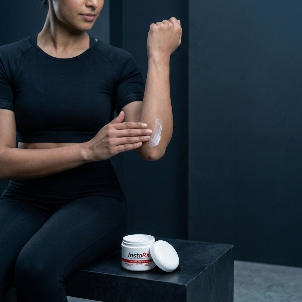 Applying InstaRx CBD Relief Cream to the forearm